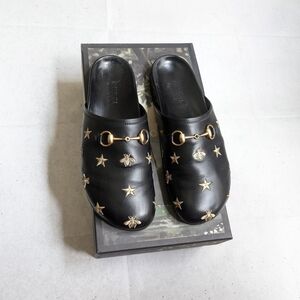 Gucci Horsebit Loafers Mules Men US 9.5 Black Gold Stars Bees Leather